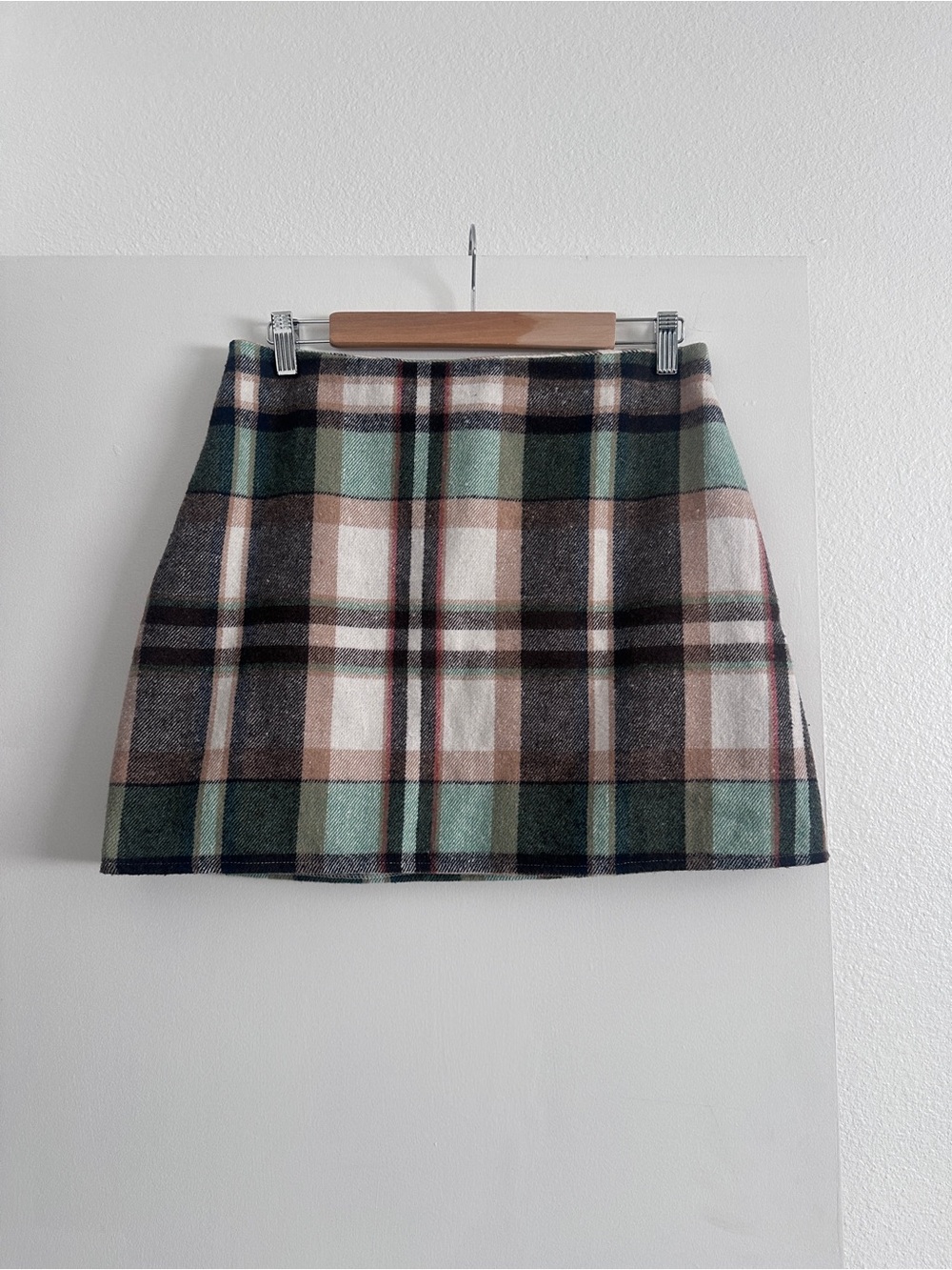 Plaid A-Line Mini Skirt in Green and Brown